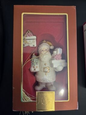 Lenox White and Gold Santa Claus Porcelain Ornament with Pink Accents